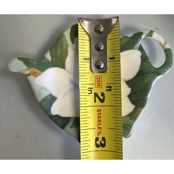Melamine Tea Bag Holder Teapot Tea Pot Shape Magnolia White Flower Made In Italy - Picture 2 of 4